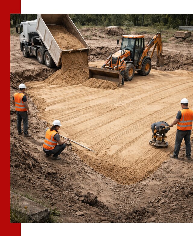 Устройство песчаной подушки для фундаментов и дорог в Вязниках